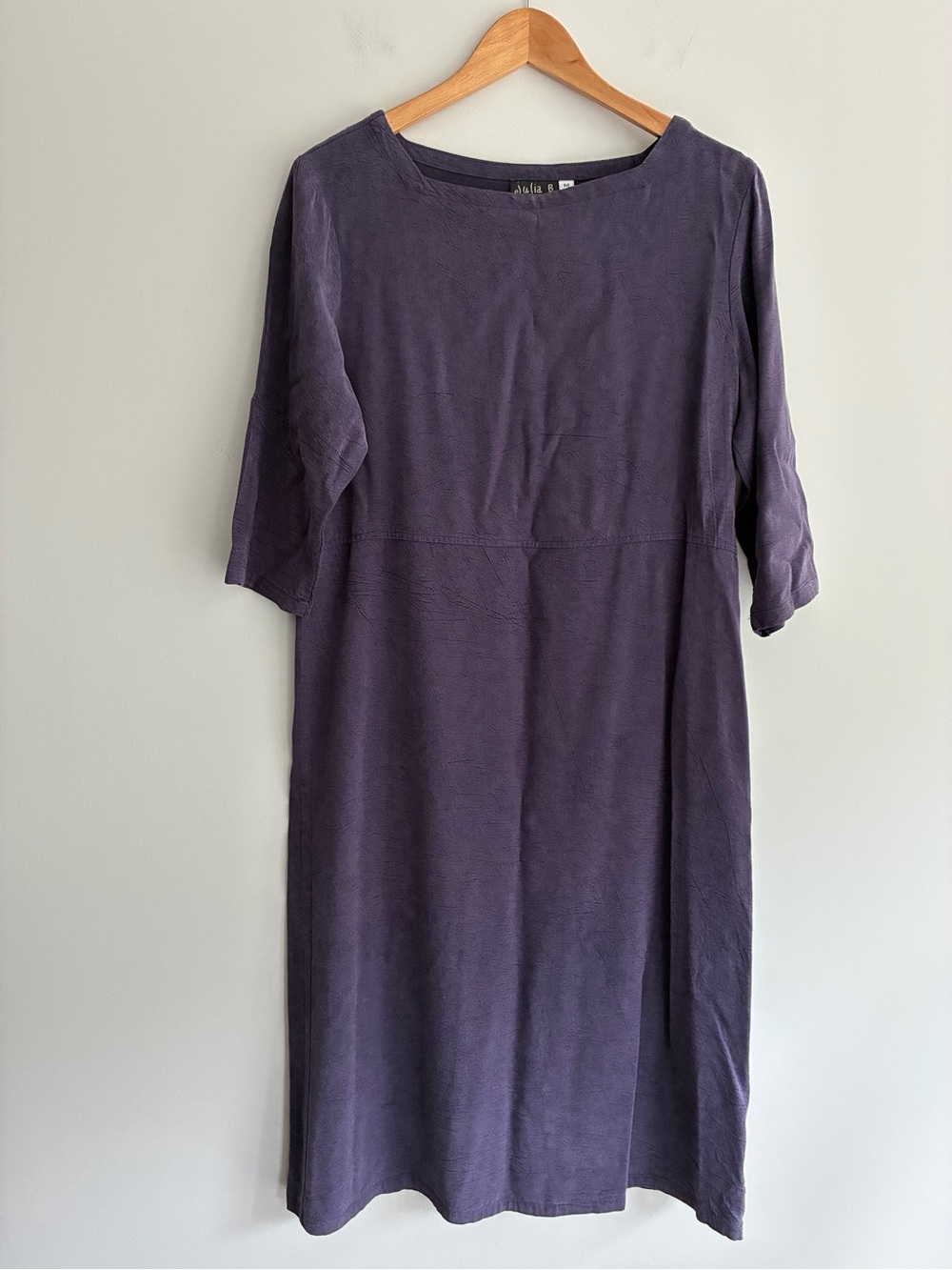 Julia B Vintage Purple Square Neck Elbow Sleeve Midi Dress Medium
